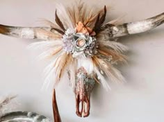 Real Authentic longhorn. Beautiful for weddings, home decor and gifts! Something in the orange has beautiful rust tones, turquoise greys  that fit right into western elegancy! Longhorn Skull Door Hanger, Flower Bull Skull For Walls, Orange Western Wedding, Longhorn Skull Decor, Boho Western Living Room, Western Living Room Decor, Skull Ideas, Cow Skull Decor, Western Skull