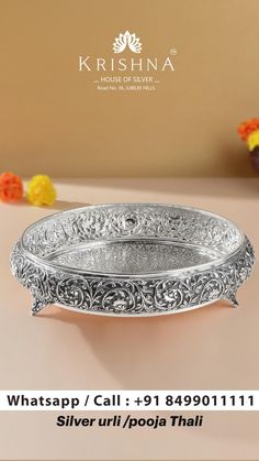 Silver Plate For Pooja, Silver Pooja Thali, Silver Home Accessories, Silver Plates, 22 Carat Gold Jewellery, Pooja Thali, Gold Jewels Design, Antique Gold Jewelry Indian