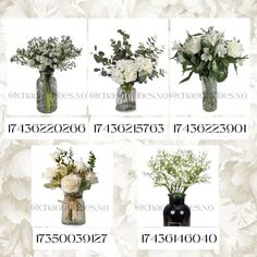 four different vases with flowers in them