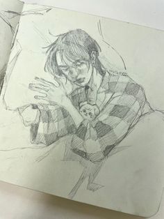 a drawing of a person holding a teddy bear