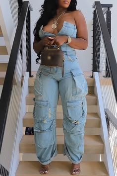 Light Blue Sexy Casual Solid Patchwork Backless Strapless Sleeveless Skinny Denim Jumpsuits Birthday Outfit Inspo Black Women, Denim Style Casual, Cargo Jumpsuit, Aries Tattoo, Jumpsuit Fitted, School Fit, Jumpsuit Casual, Birthday Inspo, Fall 24