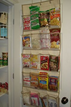 the pantry is stocked with many different types of food and snacks, including cereals