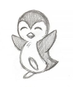 a pencil drawing of a penguin with its eyes closed