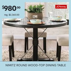 a round dining table with four chairs and a basket on the top for $ 89 00