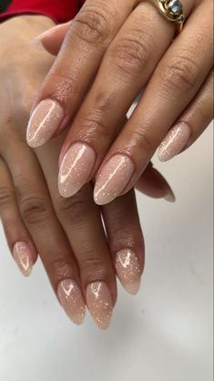 Simple But Cute Nails, Nude Sparkly Nails, Winter Wedding Nails, Nude Nails With Glitter, Rounded Acrylic Nails, Champagne Nails, Wedding Nails Bridesmaid, Bridesmaids Nails