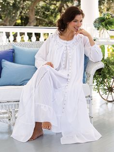 Gorgeously Detailed Robe, Inspired by the Beauty of a Moonlit Night Women Nightwear Dresses, Cotton Nighties, Night Gown Dress, Nightwear Dress, Sleep Gown, Night Clothes, Eileen West, Cotton Nightgown, Night Gowns