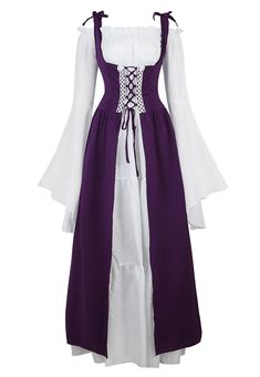 PRICES MAY VARY. Long flare sleeve, floor length, off shoulder, elastic waist, medieval long dress for women, soft poly-cotton blend material made the medieval costumes dress soft and comfortable to wear. Irish over dress with lovely trim. Front lace-up, shoulder ties and back laces. Mythic Chemise with 2 wide ruffles, elasticized neckline, trumpet sleeves. Suitable for Renaissance Festival, Wedding, Pirate Costume, Halloween, Christmas, Cosplay Party Costume, Stage Performance, Themed Party, Ro Medieval Costume Women, Gothic Gowns, Fair Outfit, Irish Dress, Wine Red Dress, Ginger Dress, Fair Outfits, Outfits Female, Female Design