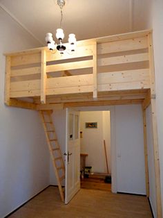 the loft bed is built into the wall