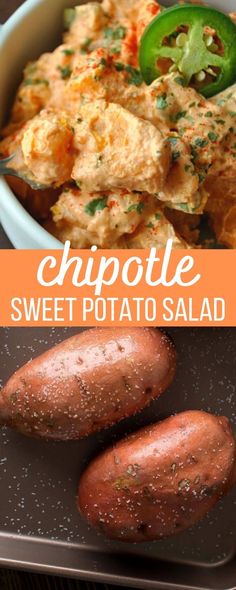 sweet potato salad with chipotle and jalapeno Chipotle Sweet Potato Salad, Sweet Potato Corn Salad, Supper Ideas With Sweet Potatoes, Sweet Potato Bbq Side Dish, Sweet Potato Recipes Summer, Recipe Potato Salad, Sweet Potato Potato Salad Recipe, Healthy White Potato Recipes, Potato Salad With Sweet Potatoes