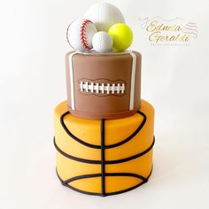 a cake made to look like a basketball jersey with balls on top