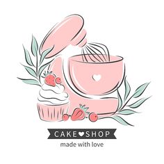 cake shop logo with cupcakes and berries