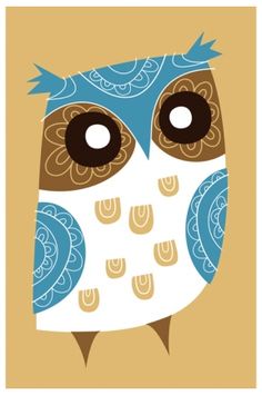 an owl with brown eyes and blue feathers