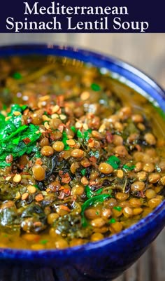 a blue bowl filled with green and yellow food next to the words best tasting mediterraneann recipes