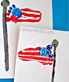 two handprinted cards with the american flag on them