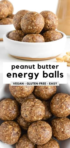 peanut butter energy balls in a white bowl