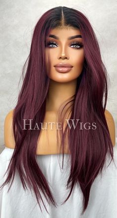 ❤️ Dark Cherry - ombré 26 Inch Maroon Deep Red Wig Long Straight Layered Womens Wig Human Hair Lace Front Wigs Realistic Deep Lace Parting ❤️ Lace Front. Soft Luscious Locks. The Highest Grade Of Synthetic Fibres Mixed With Human Hair To Create This Dazzling Head Turner! You Will Receive Endless Compliments! ❤️Heat Resistant 130-160oC (266-320oF). Chemically Treated So No To Be Bleached Or Dyed. ❤️ Adjustable Straps Along With 3 Combs Inside Of Small -  Medium Size Wig Cap. Lightweight. Full Den Burgundy Hair Pale Skin, Deep Red Wig, Burgundy Streaks, Dark Maroon Hair, Long Straight Layers, Dark Green Hair, Maroon Hair, Hair Pale Skin, Red Wig