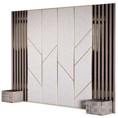 a room divider that is made out of wood and white panels with gold trimmings