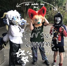 three children in animal costumes standing on the street with their hands up to their faces