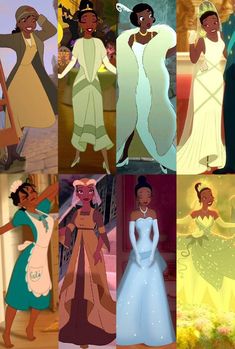 the princess and the frog are all dressed up in their dresses for disney's live - action