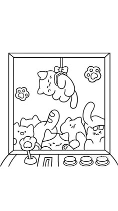 an aquarium filled with animals and fish in black and white coloring book page for kids