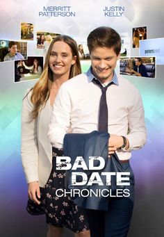 a man and woman standing next to each other in front of a poster for bad date