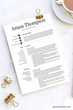 a professional resume on top of a white table