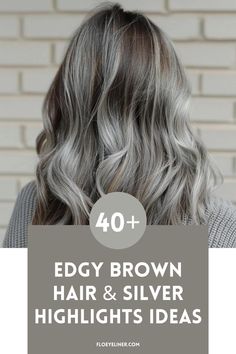 Blending gray and silver hair into a brown base can give you an an edgy, rocker chick vibe. We're absolutely loving looks like silver balayage, thick white streaks, and blended ashy grays. Check out our blog post for over 40 brown hair and silver highlights ideas now! Growing Out Highlighted Hair, Brown Hair With Gray Streaks, Ash Brown Silver Highlights, Mushroom Brown Gray Blending, Ashy Light Brown Hair With Silver Highlights, Gray Shadow Root, Edgy Brown Hair, Silver Streaks In Dark Hair, Ash Brown And Silver Balayage