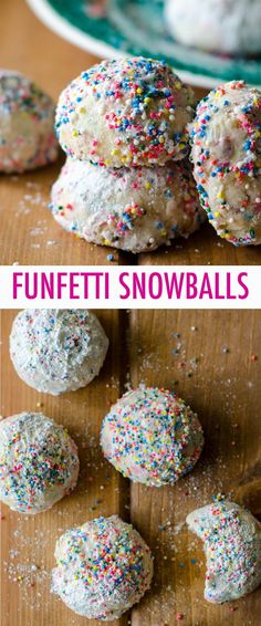 this is an image of funfetti snowballs with sprinkles on them