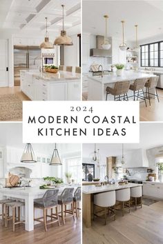 modern coastal kitchen ideas with white cabinets and wood floors