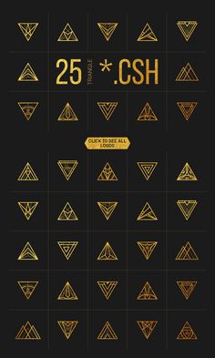 the 25 logos are designed in gold and black, with different shapes to match them