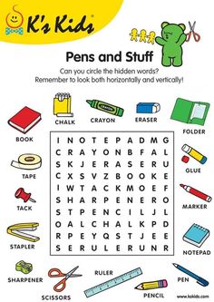 a coloring page with words and pictures to help kids learn how to use the word search