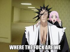 two anime characters with captioning that says, where the fock are we?