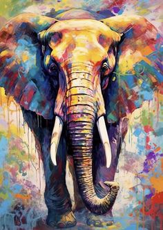 an elephant is painted in bright colors