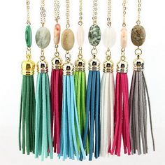 New-Oval-Nature-Stone-Velvet-Leather-Tassel-Necklace-Long-Chain-Pendant-Necklace Boho Velvet, Long Tassel Necklace, Leather Jewellery, Heart Pendants, 2016 Summer, Long Necklaces, Gold Long Necklace, Natural Stones Necklace, Gemstone Beaded Necklace