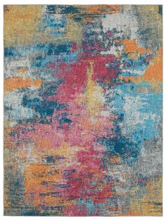 an abstract rug with various colors and shapes