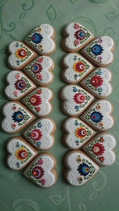 decorated cookies arranged in the shape of hearts