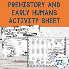 the early humans activity sheet for prehistory and early humans