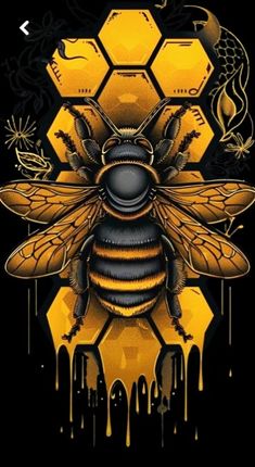 a bee with honeycombs and bees on it