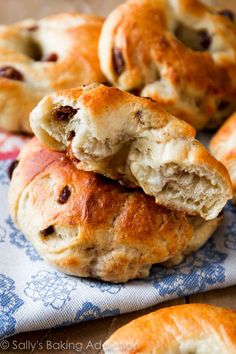 some biscuits are stacked on top of each other