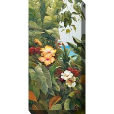 a painting of tropical plants and flowers