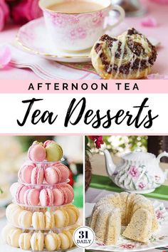 afternoon tea and desserts with text overlay