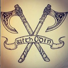 two crossed axes with the words witch o'n on them and an old - fashioned banner