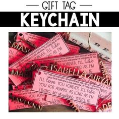 some pink tags that are on top of each other with the words, gift tag keychain