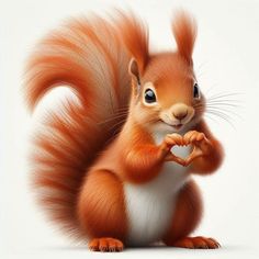 a red squirrel is making a heart shape with his hands