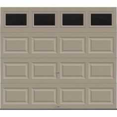 an image of a garage door with windows on the top and bottom panel in beige