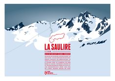 a poster showing the location of la saulire in france on a snowy mountain