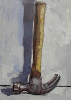 an oil painting of a hammer and shoe