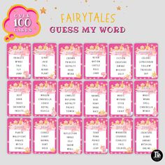 the fairy tale printable table game is shown with pink and gold stars on it