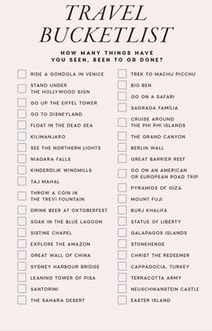 the travel bucket list is shown in black and white