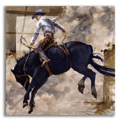 a painting of a cowboy riding a horse